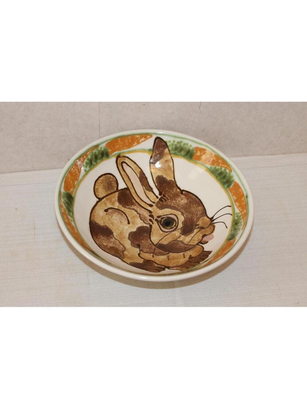 Vintage Janet Rothwoman Rabbit Art Pottery Bowl - Signed